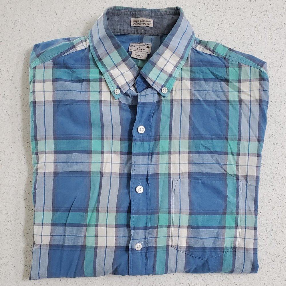 J. Crew Men's Madras Button Down 100% Cotton Quality Woven Shirt | Sz M
